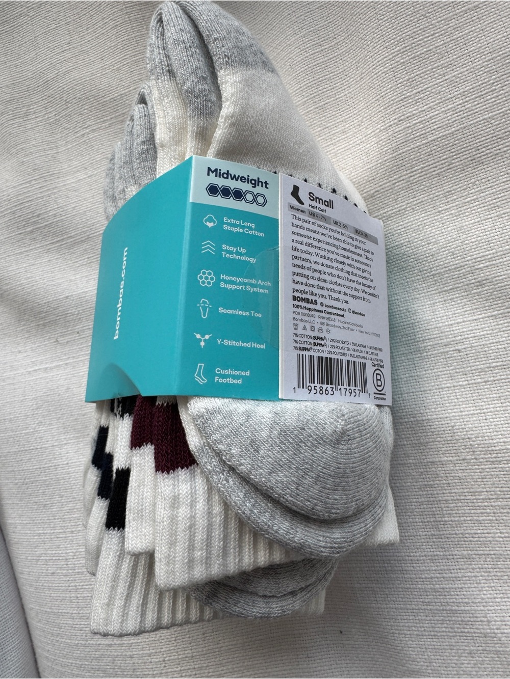 NEW Bombas women’s vintage stripe half calf socks mid weight size small